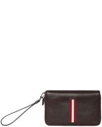 Bally Webbing Zip Around Leather Pouch
