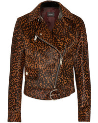 Dark Brown Leopard Biker Jacket