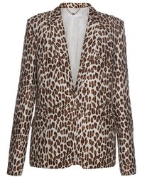Stella McCartney Peak Lapel Leopard Print Wool Blend Blazer