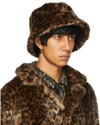 Needles Brown Faux Fur Leopard Bucket Hat