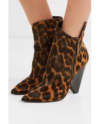 Saint Laurent Niki Leopard Print Calf Hair Ankle Boots