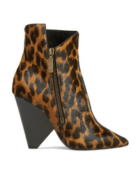 Saint Laurent Niki Leopard Print Calf Hair Ankle Boots