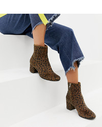 Monki Pony Hair Leopard Print Heeled Boots In Brown