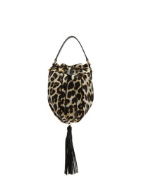 Dark Brown Leopard Canvas Bucket Bag