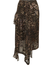 Dark Brown Leopard Chiffon Midi Skirt