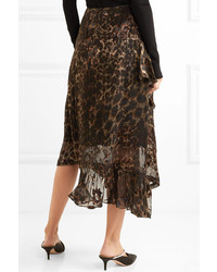 Preen by Thornton Bregazzi Julia Ruffled Leopard Print Fil Coup Chiffon Skirt