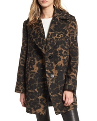 Kensie Leopard Print Wool Coat
