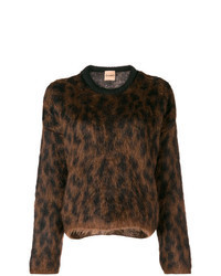 Dark Brown Leopard Crew-neck Sweater