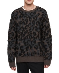 Dark Brown Leopard Crew-neck Sweater