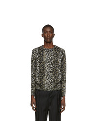 Saint Laurent Beige And Black Jacquard Leopard Sweater