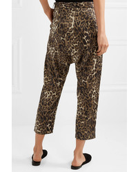 Nili Lotan Paris Cropped Leopard Print Silk Satin Pants