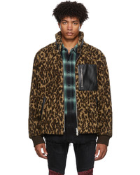 Dark Brown Leopard Fleece Bomber Jacket