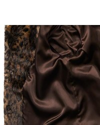 Black Rivet Notch Collar Dark Leopard Faux Fur Coat W 34 Sleeves