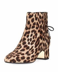 Dark Brown Leopard Leather Ankle Boots
