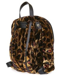Topshop Bobby Mini Leopard Velvet Backpack Brown