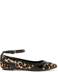 Dark Brown Leopard Leather Ballerina Shoes