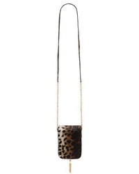 Amici Accessories Leopard Print Faux Leather Phone Crossbody Bag Brown