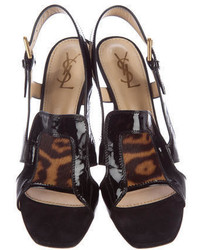 Saint Laurent Yves Patent Leather Slingback Sandals