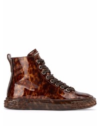 Dark Brown Leopard Leather High Top Sneakers