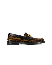Dark Brown Leopard Leather Loafers