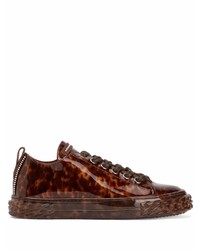 Dark Brown Leopard Leather Low Top Sneakers