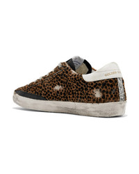 Golden Goose Deluxe Brand Superstar Glittered Leather And Distressed Leopard Print Calf Hair Sneakers