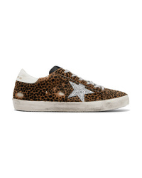 Golden Goose Deluxe Brand Superstar Glittered Leather And Distressed Leopard Print Calf Hair Sneakers