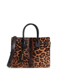 Dark Brown Leopard Leather Satchel Bag