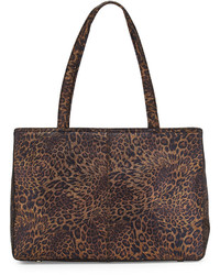 Dark Brown Leopard Leather Tote Bag