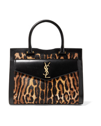 Saint Laurent Uptown East West Medium Leopard Print Calf Hair And Leather Tote