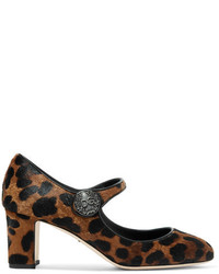 Dolce & Gabbana Leopard Print Calf Hair Mary Jane Pumps Leopard Print