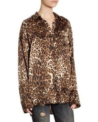 R 13 R13 Boy Leopard Print Silk Shirt