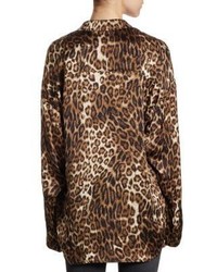 R 13 R13 Boy Leopard Print Silk Shirt