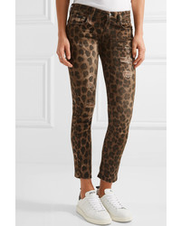 R 13 R13 Kate Distressed Leopard Print Low Rise Skinny Jeans Leopard Print