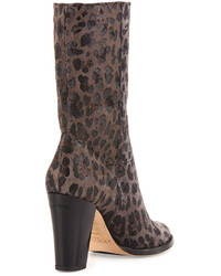 Jimmy Choo Music Leopard Print Suede Ankle Boot Gray