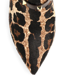 Valentino Rockstud Leopard Print Calf Hair Booties