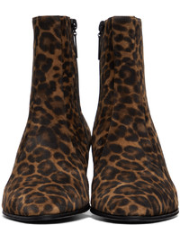 Saint Laurent Brown Tan Suede Leopard Vassili Chelsea Boots