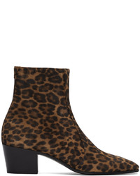 Saint Laurent Brown Tan Suede Leopard Vassili Chelsea Boots