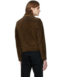 Saint Laurent Brown Suede Leopard Print Jacket