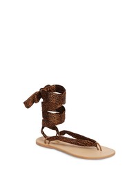 Dark Brown Leopard Thong Sandals