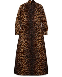 Dark Brown Leopard Wool Midi Dress