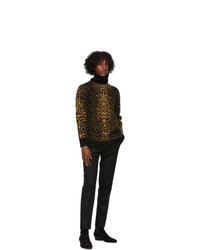 Saint Laurent Brown Wool And Mohair Leopard Turtleneck