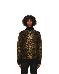 Saint Laurent Brown Wool And Mohair Leopard Turtleneck