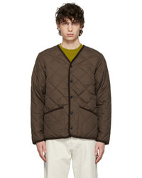 TAION Brown Quilted Down Piping Cardigan