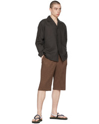 Homme Plissé Issey Miyake Brown Cotton Linen Shirt