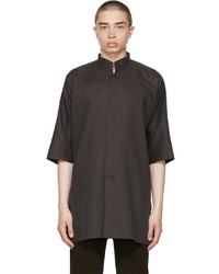 Dark Brown Linen Short Sleeve Shirt