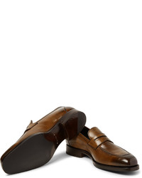 Tom Ford Wessex Burnished Leather Penny Loafers