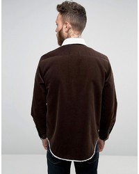 Asos Cord Overshirt In Brown With Fleece Collar