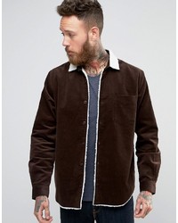 Asos Cord Overshirt In Brown With Fleece Collar