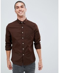 ASOS DESIGN Slim Oxford Shirt In Dark Brown